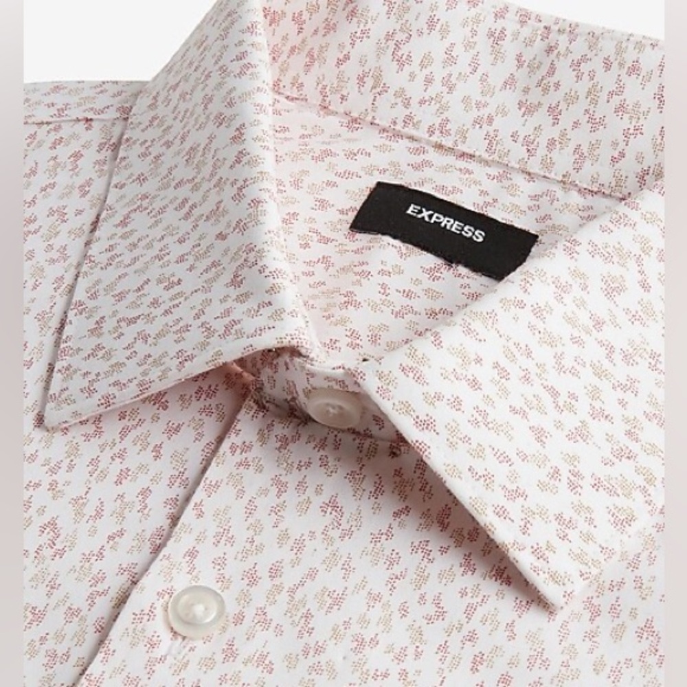 Classic Mini Geo Print Stretch 1Mx Dress Shirt Pink Men's large
